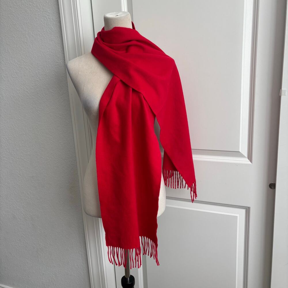 COACH Red Cashmere Scarf 100% Cashmere Made in Scotland Fringe Wrap Luxury
